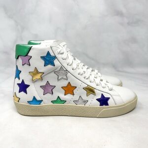 NEW Saint Laurent Star Leather Court Classic SL06 Metallic High Top Sneaker 37